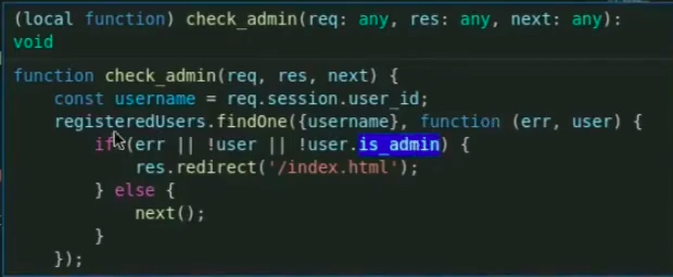 Kód check_admin middlewaru